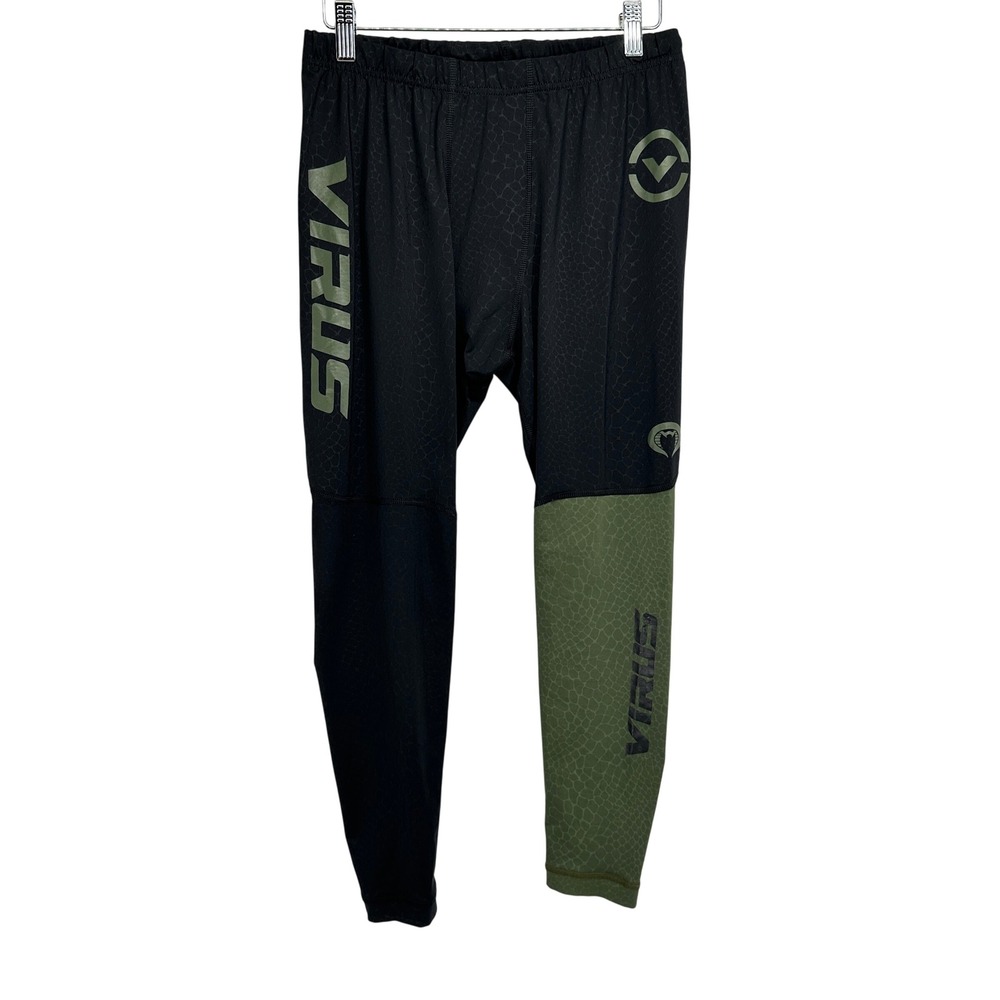 Virus Compression Pants XL Mens Black Green Scales Training Leggings Tights Gym